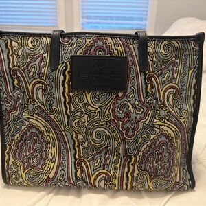 ETRO paisley printed canvas/ leather tote